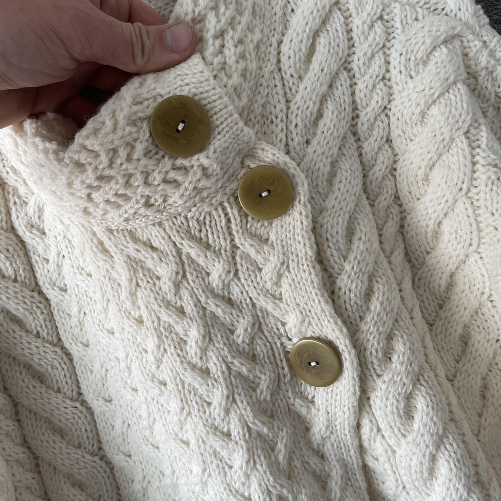 Aran Woollen Mills Sweater Womens Large White Merino Wool Turtleneck Cable - Picture 2 of 8